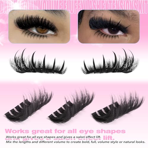 Wiwoseo Bottom Lash Clusters with Clear Lash Glue, D-Curl Fluffy Eyelash Extension Kit