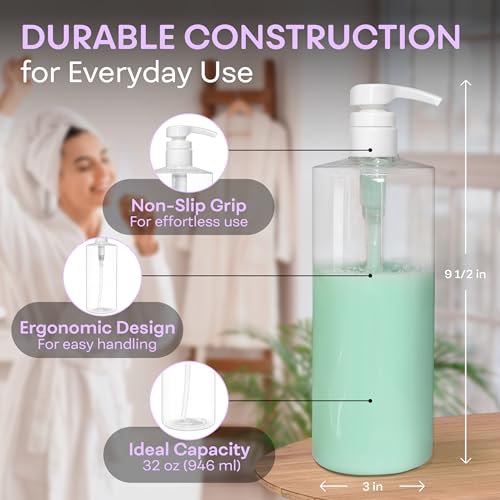 BRIGHTFROM 32 oz Pump Bottles, BPA-Free Shampoo Dispensers, 2 Pack