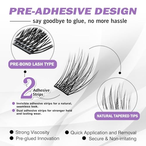 Self-Adhesive Lash Clusters Kit, 156 PCS Pre-Glued No Remover