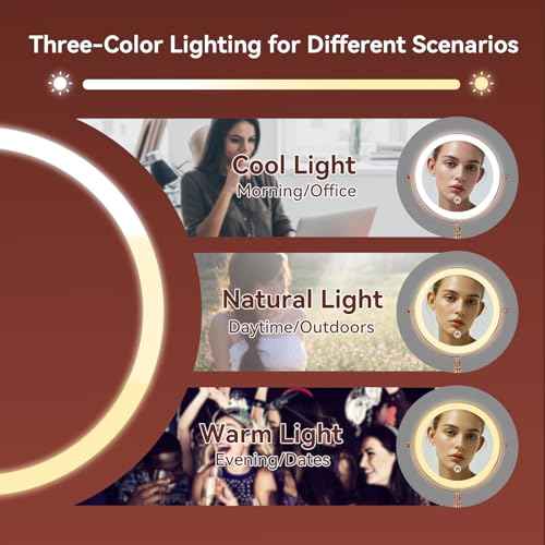 Nicesail 1X/10X Magnifying Mirror with 3 Color Dimmable Lighting, Makeup Mirrors Light up and Magnified with 360 Rotation for Table, Rose Gold(8 Inch, 10X Magnification)