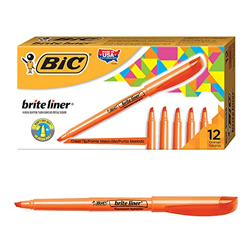 BIC Brite Liner Highlighters, Chisel Tip, 12-Count Pack of Orange Highlighters, Ideal Highlighter Set for Organizing and Coloring