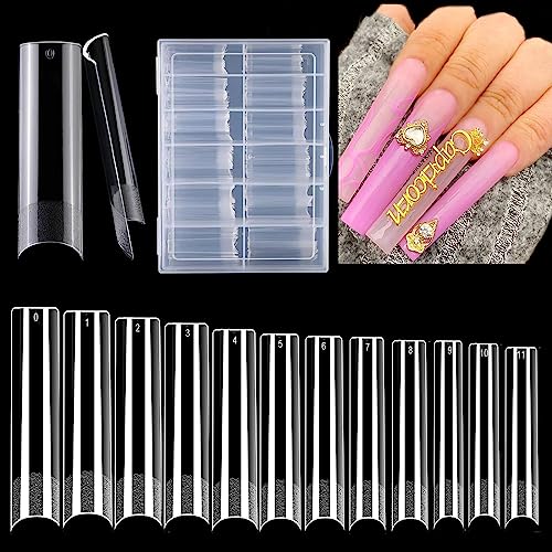 No C Curve Straight Square Nail Tips - 500 Pcs Flattened XXL Extra Long None C Curve Fake Nail Tips EJIUJIUO Half Cover Flat Square Nails Tips Clear Acrylic Non C Curve False Nails for Women,10 Sizes