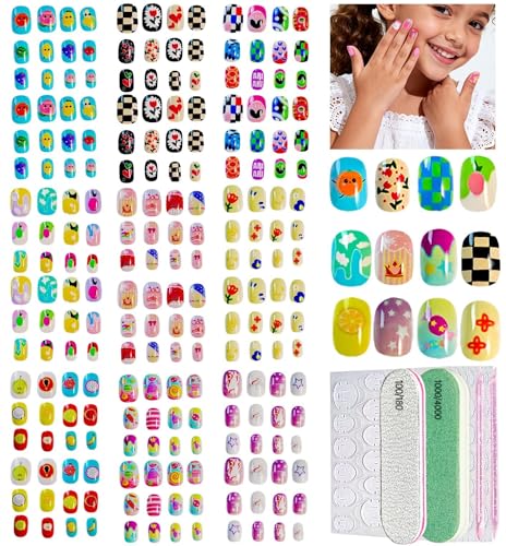ABOLINE 229Pcs Nail Kit: 216 Short Press-On Nails with Glue & 9 Nail Tabs, Fruit Style for Girls