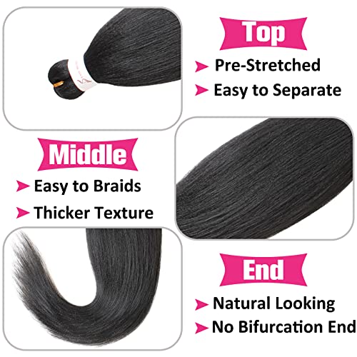 Unionbeauty 8 Packs Pre Stretched Braiding Hair 26 Inch Synthetic Natural Black Braiding Hair Hot Water Setting Crochet Hair for boho box Braid Soft Yaki Texture Hair Extensions Crochet Braids(1B#)