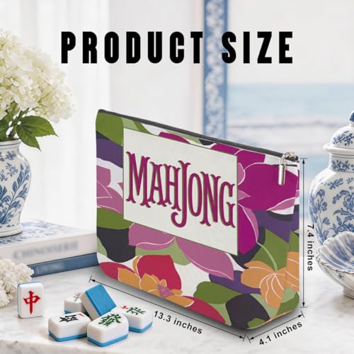American Mahjong Tile Bag - Purple Floral, 13.3" Canvas Case
