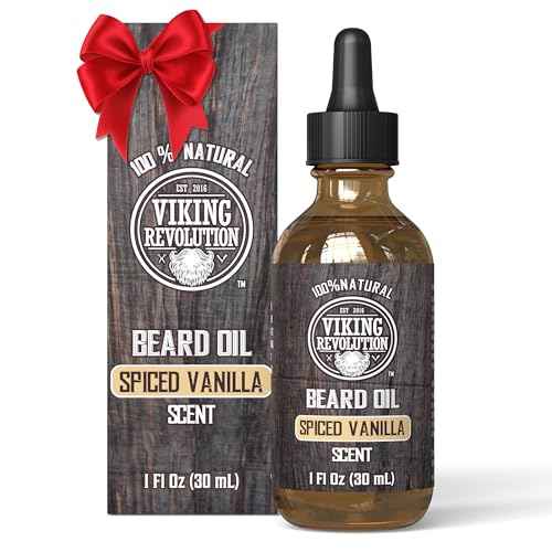 Viking Revolution Spiced Vanilla Beard Oil for Men - Natural Mens Beard Oil with Argan and Jojoba Oil - Beard Softener, Strengthens and Moisturizes