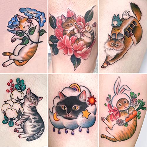 30 Sheets Waterproof Temporary Tattoo Stickers - Japanese Cat Design