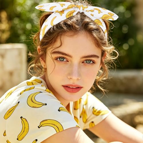Jaciya Banana Print Headbands with Detachable Bow Pack - Women's Hair Accessories