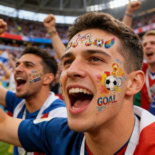 Soccer Temporary Tattoos 24 Sheets - Waterproof Game Day Face Stickers
