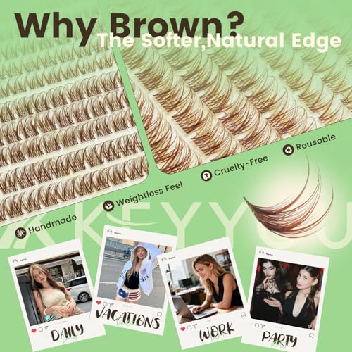 KEYYOU Brown Lash Clusters C Curl 8-16mm Natural Invisible Band