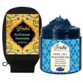 FERIHA Moroccan Indigo (Nila) Black Soap + Original Kessa Exfoliating Glove ? Traditional Hammam Duo for Deep Cleansing and Radiant Skin