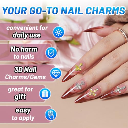 100 Pcs Cross Nail Charms Gold and Silver, 50 Each, Y2K 3D Silver Gold Charms Accessories for Nail Decorations