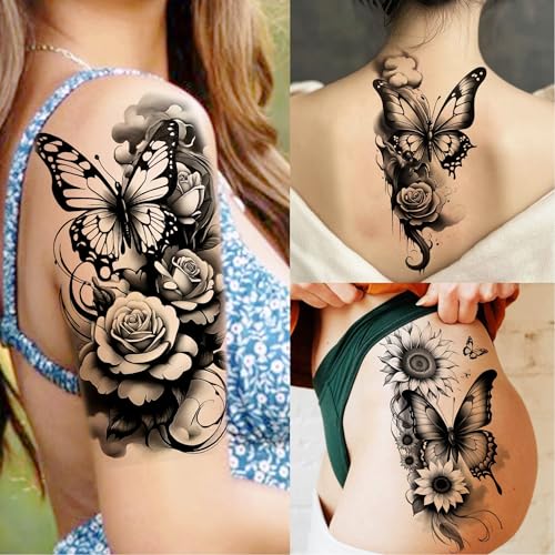 72 Sheets Temporary Tattoos Butterfly Flower for Women Men