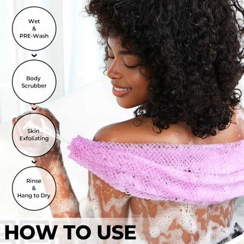 RelaxScene African Net Sponge Back Scrubber - Seawave & Lilac Exfoliating Loofah 2 Pack