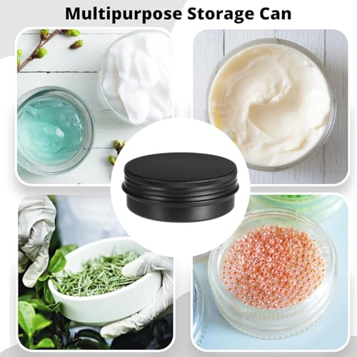 Lnrueg 100PCS Metal Round Tins, 2 oz Black Aluminum Tin Cans Containers with Screw Lid for Lotion Bars, Balms, Salve, Spices or Beard Balm, DIY Candle Making Jar