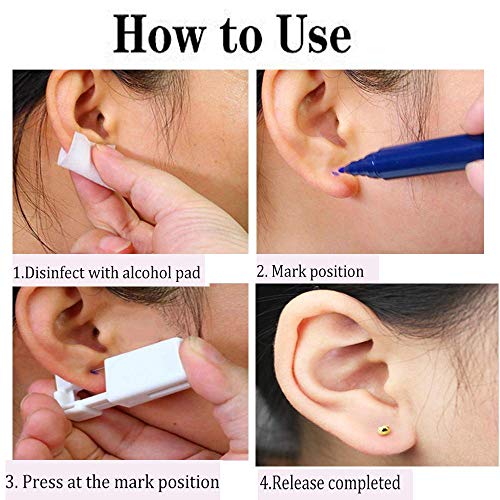 Self Ear Piercing Gun Kit 3mm Gold Peas Disposable Easy Use No Pain Piercing Tool with Stud & Alcohol Pads - 2 Pack