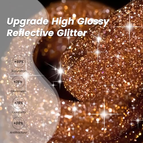 YTD Likomey Colorful Reflective Glitter Gel Nail Polish,15ml Brown Flash Diamond Shimmer Nails Gel,Sparkly Shiny Salon Home Nail Art Manicure UV Nail Gel,SZ393