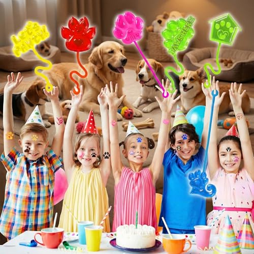 48PCS Paw Party Favors - 24PCS Temporary Tattoos & 24PCS Stick Hands - Perfect Birthday Party Supplies, Goodie Bag Stuffers, Treasure Box Toys, Classroom Prizes, and Student Gifts
