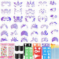 Face Paint Stencils Kit - 33 Reusable Stencils, 10 Brushes & Gems