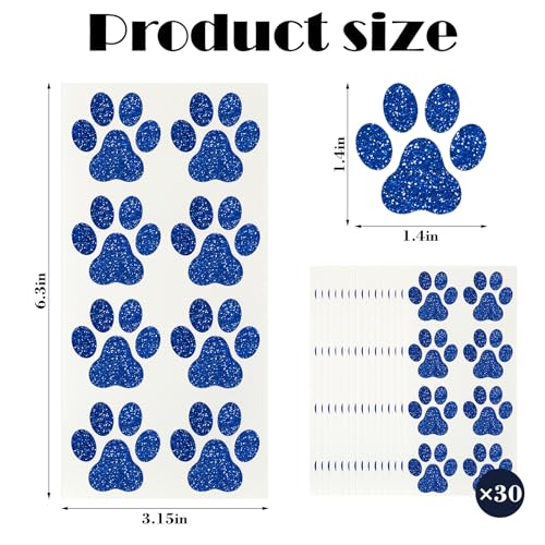 Dog Paw Glitter Temporary Tattoos - 240 Pcs (30 Sheets)