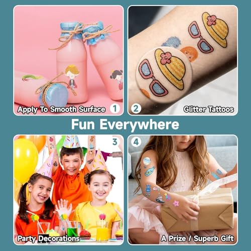 204 Sheets Glitter Temporary Tattoos for Kids Bulk Party Favors
