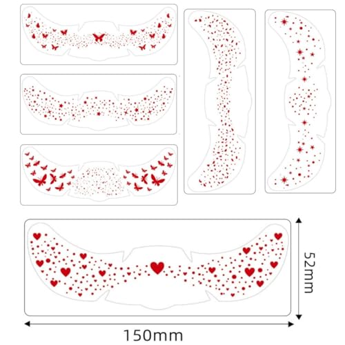 Face Glitter Makeup Patches, 6 Piece Waterproof Freckle Stickers, Red Hearts Stars and Butterflies Design Glitter Freckles Face Tattoo