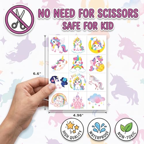 96 PCS Unicorn Temporary Tattoos for Kids | Pre-Cut Party Favors