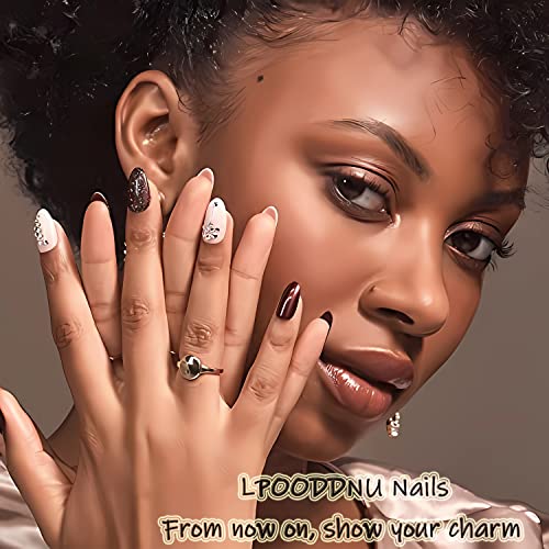 LPOODDNU Black French Tip Square False Nails, 24 Pcs Reusable Nails with 3D Rhinestone Design, Glossy Glue on Nails for Women Girls