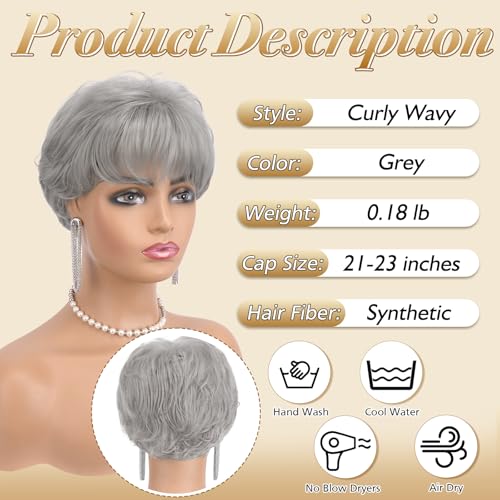 Haloo Grey Pixie Wig - Short Layered Synthetic Hair for Women
