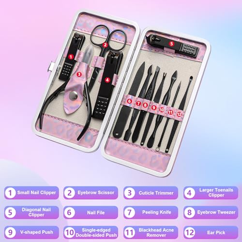 ANRUI 12-Piece Stainless Steel Manicure & Pedicure Kit