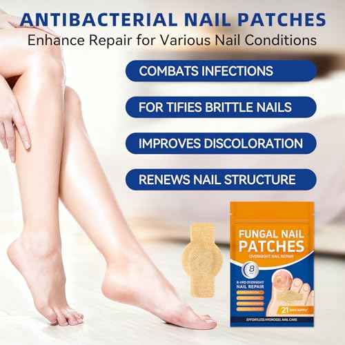 Nail Patches Toenail Treatment Extra Strength, 8-Hour Overnight Nail Fast Acting Repair Effortless Hydrogel Nail Care and Repair for Damaged Nails Overnight Renewal 21 Patches