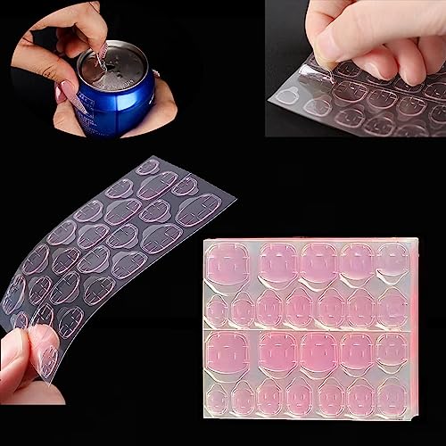 OwlkOrmy Thin Breathable Adhesive Tabs Fake Nail Glue Sticker 10 Sheets Super Sticky Double Sided Tips (Germany Jelly Gel) Flexible for Acrylic False Nails Manicure Tape (Pink 240 pcs)