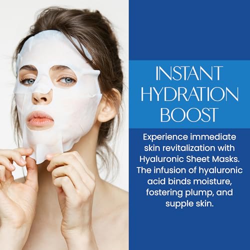 Hyaluronic Acid Sheet Face Mask - Skin Firming, Anti-Aging, Moisturizes & Plumping - Dermatologist Tested, Cruelty-Free Korean Skincare for All Skin Types - Pack of 10