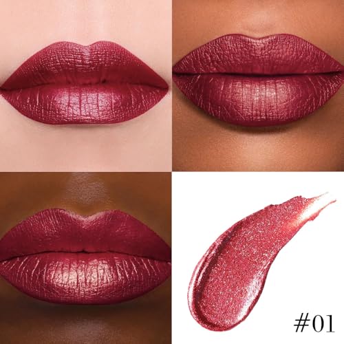 Dark Red Metallic Lip Liner & Lipstick Set - Waterproof Long-Lasting Makeup for Women