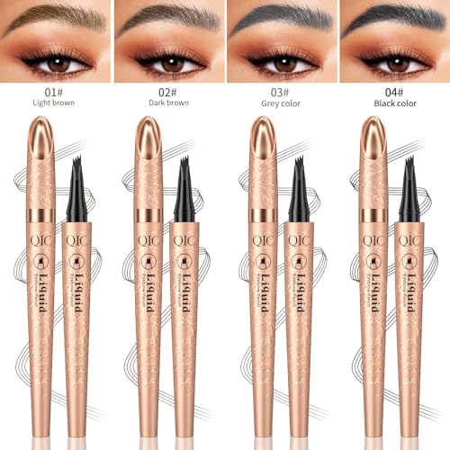 Yulinlon Q706 Eyebrow Pen, 4 Tipped, Precise, Long-lasting, Waterproof Eyebrow Makeup (1#Light Brown)