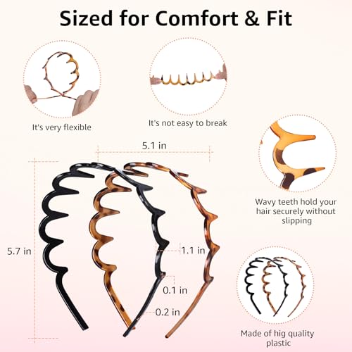 Zig Zag Hair Headbands for Women, Non-Slip 2-Pack Korean Style