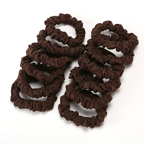 LONEEDY 12 Pack Satin Hair Scrunchies Large Elastic Hair Ponytail Holder Hair Ties For Women Girls Thick Hair,Softer than Silk (Brown)