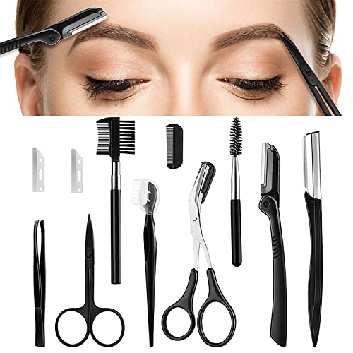 8 In 1 Eyebrow Grooming Kit, Multipurpose Exfoliating Dermaplaning Tool, Male And Female Facial Razor Facial Trimming Razor Eyebrow Brush Scissors Tweezers Tool