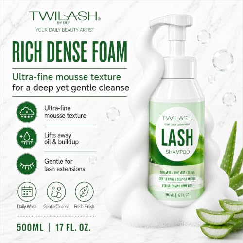 TWILASH Lash Shampoo 500ml - Gentle Foam Cleanser for Extensions