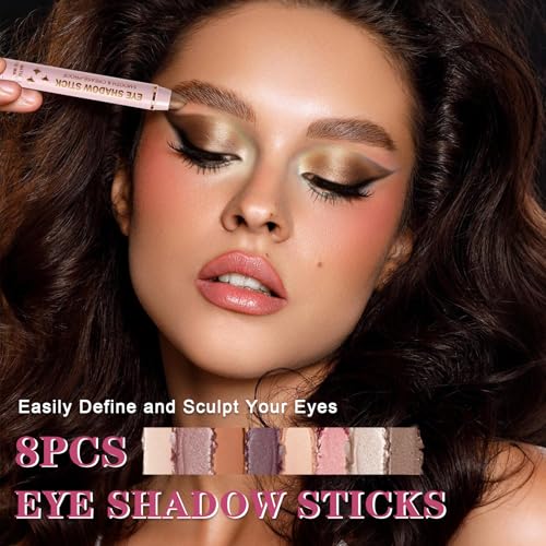 8PCS Eye Shadow Sticks,Shimmer & Matte Cream Eyeshadow Stick Set,Dual-ended Eye Brightener Stick,Soft Eye Shadow for Older Women,Teenagers,Middle-aged,Sombras Para Ojos,Eyeshadow Makeup