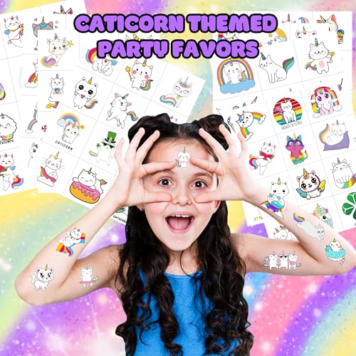 96 Pcs Caticorn Cat Temporary Tattoos Party Favors
