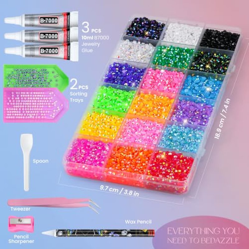 25000 Pcs 3mm Rainbow Rhinestones Bedazzling Kit with B7000 Glue