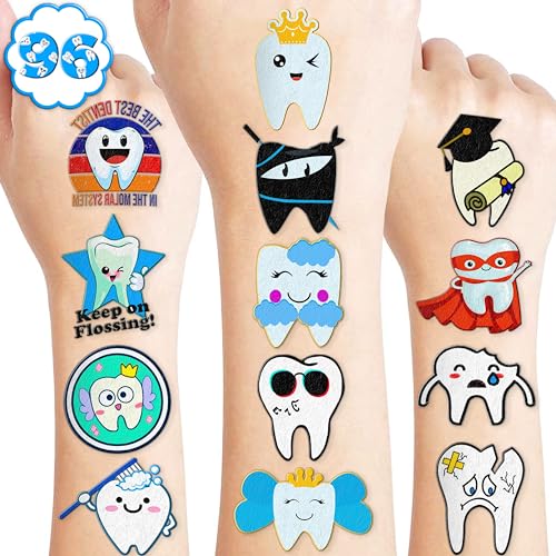 96 Pcs Dental Theme Temporary Tattoos for Kids