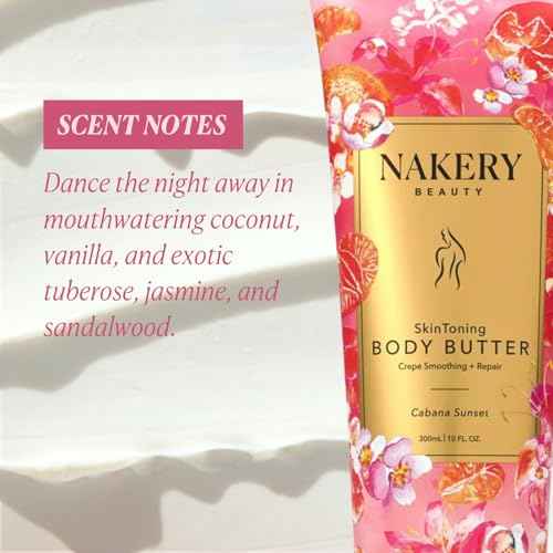 Nakery Skin Toning Body Butter for Women - Firming Body Lotion for Women - Peptide Infused Body Lotion for Crepey & Sagging Skin - Firming Lotion for Neck, Arms & Legs - Cabana Sunset