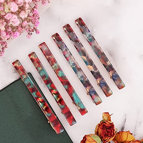 Cobahom 6Pcs Hair Clips,Hair Accessories for Women, Resin Duckbill Barrettes Fashion Chic Tortoise Shell Hair Clips for Women Girls and Hair Accessories(3 Red + 3 Bule)