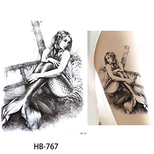 Glaryyears Angel Mermaid Temporary Tattoos for Women Girls, 6-Pack Large Sketch Fake Tattoo Stickers, Long-lasting Realistic Tattoos for Body Arm Back Leg