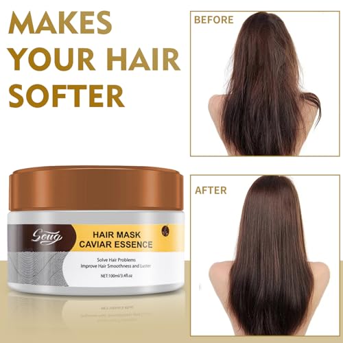 Collagen Hair Mask for Dry Damaged Hair-Argan Oil Protein Conditioning Treatment Collagen Hair Treatment Deep Repair Conditioning for Curly or Straight Thin Fine Hair 100ml (2PC)