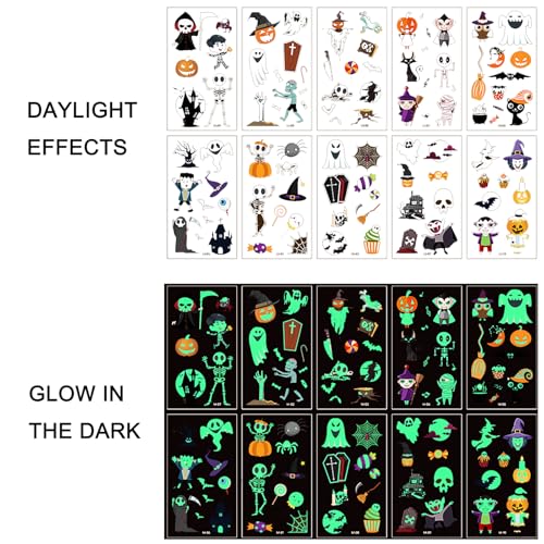 Halloween Temporary Tattoos for Kids 20 Pack Glow in the Dark Party Tattoos Birthday Party Decorations Assorted Goodies Tattoos Goody Bag Supplies
