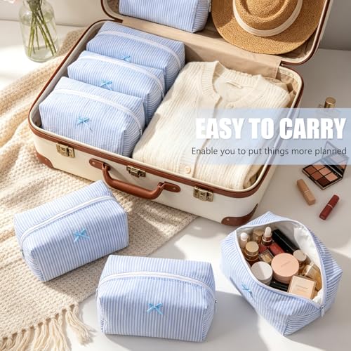 Giesiery 8 Pack Seersucker Makeup Bags - Cute Travel Cosmetic Pouches