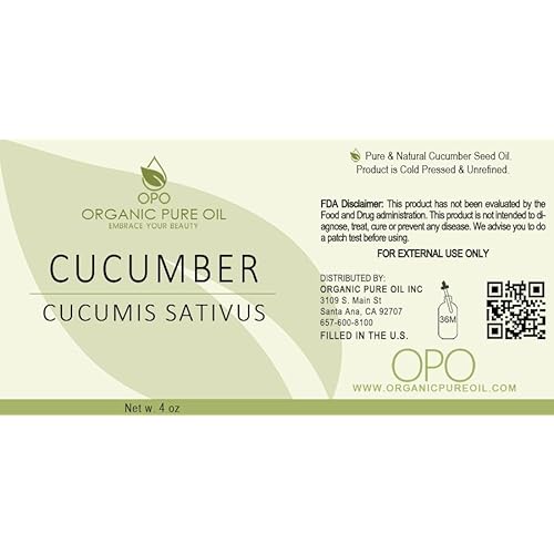 OPO Cucumber Seed Oil - 4 oz Glass & Dropper - Pure Cold Pressed Unrefined Natural Non GMO Vegan Cleansing Moisturizing Hydrating Extra Strength Hair Face Skin Body Nails Cuticles